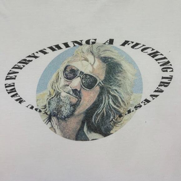 "You Make Everything A F%#*%# Travesty" The Dude Big Lebowski T Shirt Wht XL VTG - Picture 1 of 8